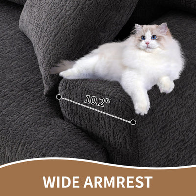 LY-029 GRAY COMPRESSION SOFA 4-seater Combined Sofa, Wood Grain Chenille Fabric, Full Sponge Compression Sofa,combined Sofa With 2 Pillows For Living  Home Furniture  Apartment