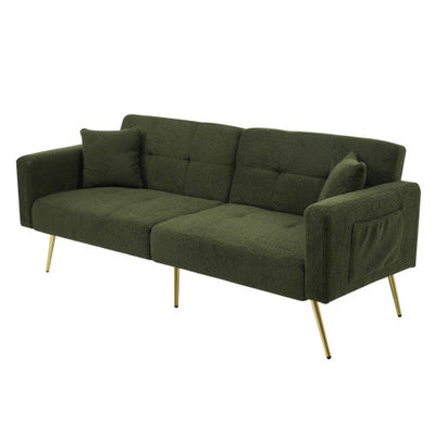 The Sofa Bed Has A Bed Function, Three Adjustable Backrest Angles, Gold Legs, Cushions And Side Storage Pockets.