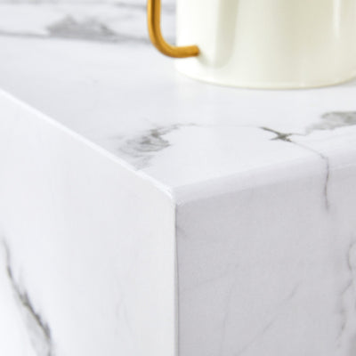 47.2x23.6Black And White Minimalist MDF Marble-Patterned Coffee Table.White Marble Pattern Sticker,Black Metal Leg Spray Coating,MDF Coffee Table.Showcasing A Modern And Simple Style.