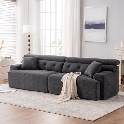LY-029 GRAY COMPRESSION SOFA 4-seater Combined Sofa, Wood Grain Chenille Fabric, Full Sponge Compression Sofa,combined Sofa With 2 Pillows For Living  Home Furniture  Apartment
