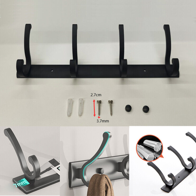 Hooks Aluminum Coat Clothes Door 4-6 Holder Rack Key Hooks Wall Mounted Hanger