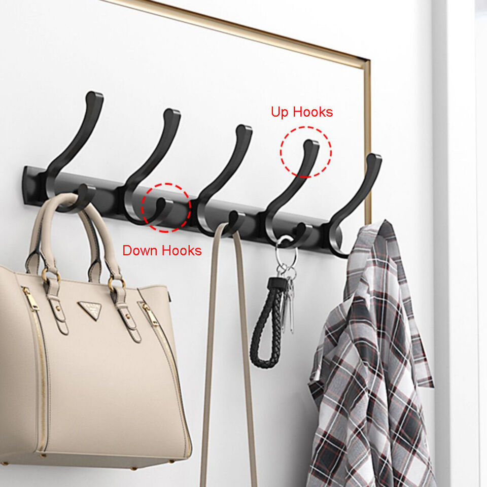 Hooks Aluminum Coat Clothes Door 4-6 Holder Rack Key Hooks Wall Mounted Hanger