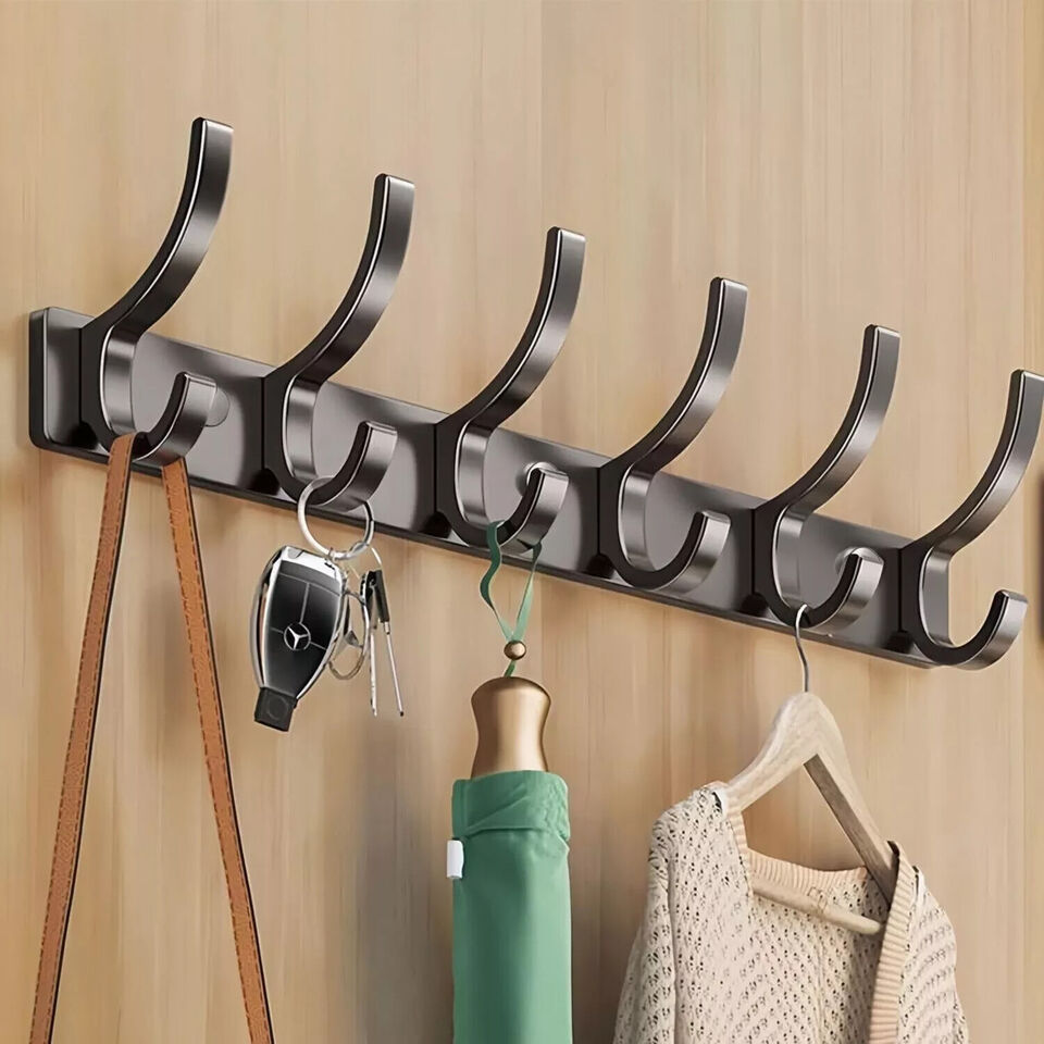 Hooks Aluminum Coat Clothes Door 4-6 Holder Rack Key Hooks Wall Mounted Hanger