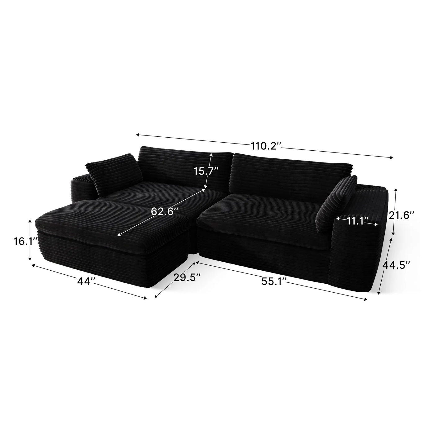 Cloud Sectional Couch With L-Shape Chaise,Modern Modular Sofa With Deep Seat, Upholstered Couches For Living Room Bedroom,No Assembly Required, Black