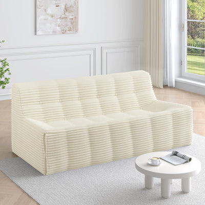 Sofa, Full Sponge Compression Corduroy 3 Seat Sofa, Modern Minimalist Style Corduroy Sofa, Comfortable Compression Sofa, Space Efficient Design   Beige