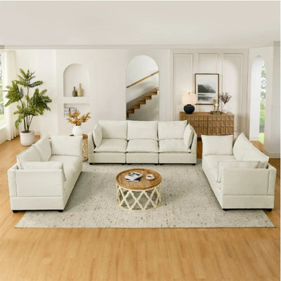 3-Piece Chenille Fabric Upholstered Living Room Furniture Set, Including 3-Seater Sofa AndV2 Loveseat Sofa With Seat And Back Cushion Beige White