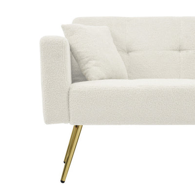 The Sofa Bed Has A Bed Function, Three Adjustable Backrest Angles, Gold Legs, Cushions And Side Storage Pockets.