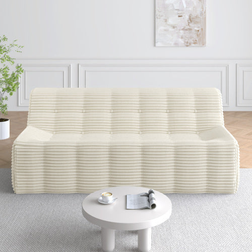 Sofa, Full Sponge Compression Corduroy 3 Seat Sofa, Modern Minimalist Style Corduroy Sofa, Comfortable Compression Sofa, Space Efficient Design   Beige