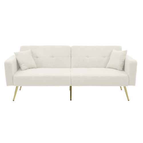 The Sofa Bed Has A Bed Function, Three Adjustable Backrest Angles, Gold Legs, Cushions And Side Storage Pockets.