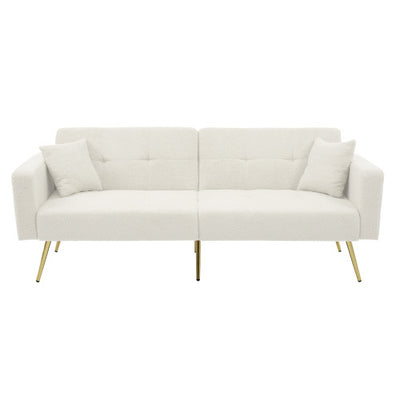 The Sofa Bed Has A Bed Function, Three Adjustable Backrest Angles, Gold Legs, Cushions And Side Storage Pockets.