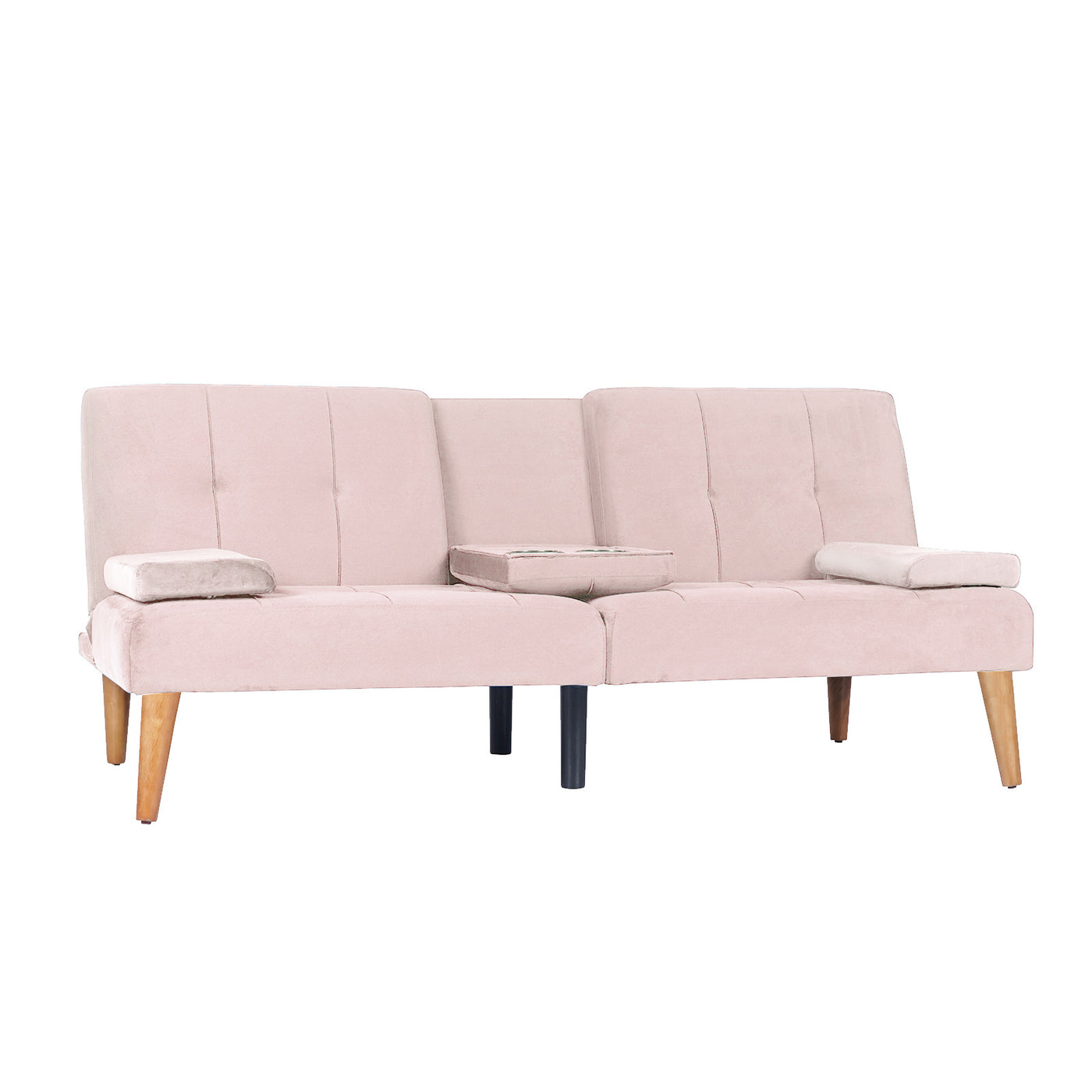 Modern Velvet Upholstered Futon Sofa Bed With 2 Cup Holders For Living Room