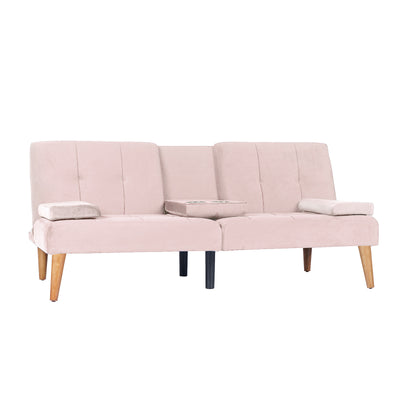 Modern Velvet Upholstered Futon Sofa Bed With 2 Cup Holders For Living Room
