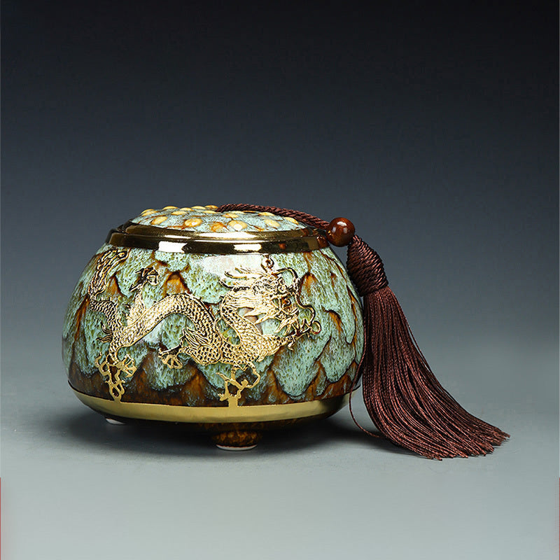 Golden Inlaid Jade Tea Pot Kung Fu Tea Set Large Sealed Tea Pot