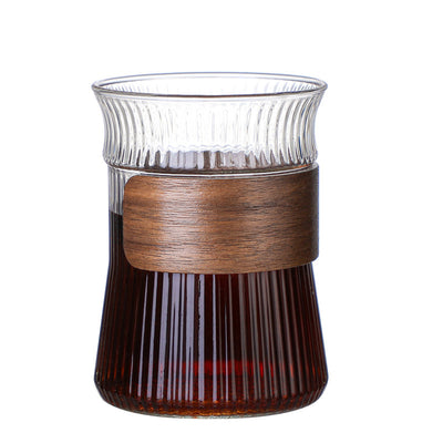 Vertical Grain Cup With Heat Insulation Wooden Ring Tea Pot