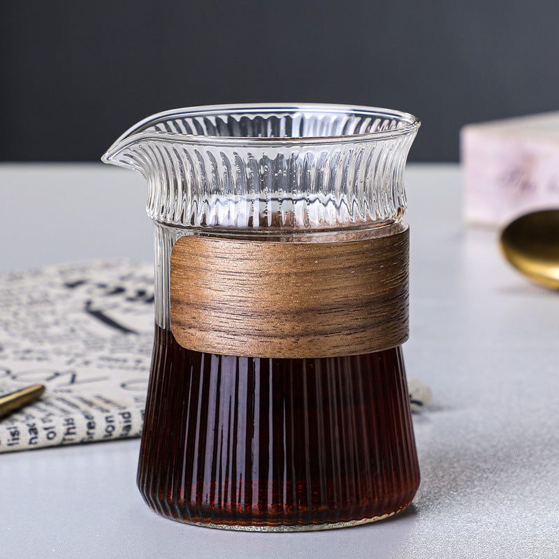 Vertical Grain Cup With Heat Insulation Wooden Ring Tea Pot