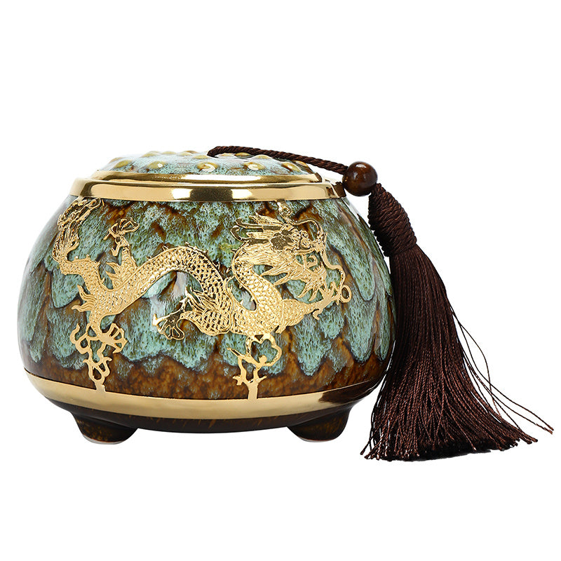 Golden Inlaid Jade Tea Pot Kung Fu Tea Set Large Sealed Tea Pot