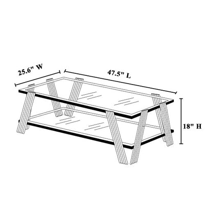47 Wide Rectangle Modern Stainless Steel Coffee Table, Double-Layer Clear Tempered Glass Coffee Table, Center Table With Storage, For Living Room Home Office, Easy Assembly