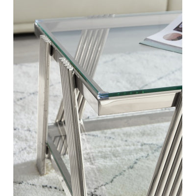 47 Wide Rectangle Modern Stainless Steel Coffee Table, Double-Layer Clear Tempered Glass Coffee Table, Center Table With Storage, For Living Room Home Office, Easy Assembly