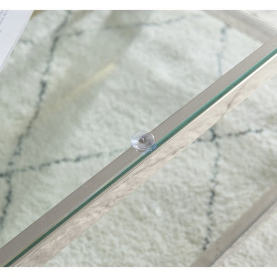 Modern Stainless Steel Coffee Table Set Set Of 2, Double-Layer Clear Tempered Glass Table Top, Coffee Table  End Side Table 2-Pieces Sets For Living Room Home Office, Silver