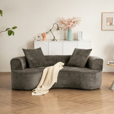 Moon Shaped Sofa, Modern Sleeper Cat Waist Sofa With Deep Seat, Non Assembly Sponge Compression Sofa