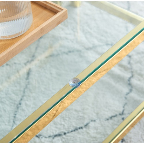 47 Wide Rectangle Modern Stainless Steel Coffee Table, Double-Layer Clear Tempered Glass Coffee Table, Center Table With Storage, For Living Room Home Office, Easy Assembly, Gold