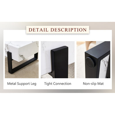 47.2x23.6Black And White Minimalist MDF Marble-Patterned Coffee Table.White Marble Pattern Sticker,Black Metal Leg Spray Coating,MDF Coffee Table.Showcasing A Modern And Simple Style.