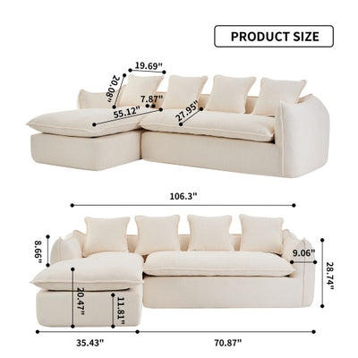 VIDEO Provided Sofa Deep Seat Sofa 3 Seater For Living Room Oversized Comfy Sofa L-Shape Sofa Couch With Chaise Home Furniture Sleeper Sectional Sofa For Apartment, Office Left Hand Facing