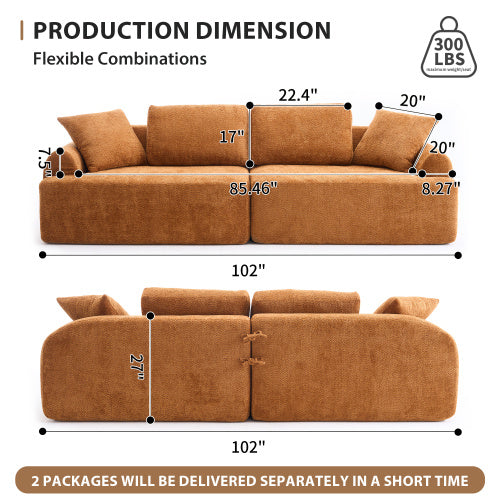 LY-024OR COMPRESSION SOFA4-seater Combined Sofa, Crochet Yarn Fabric, Full Sponge Compression Sofa,combined Sofa With 4 Pillows For Home Living  Home Furniture  Apartment  Office House