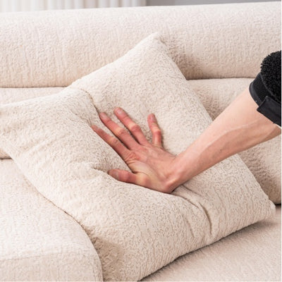 LY-029 APRICOT COMPRESSION SOFA 4-seater Combined Sofa, Wood Grain Chenille Fabric, Full Sponge Compression Sofa,combined Sofa With 2 Pillows For Living Home Furniture Apartment