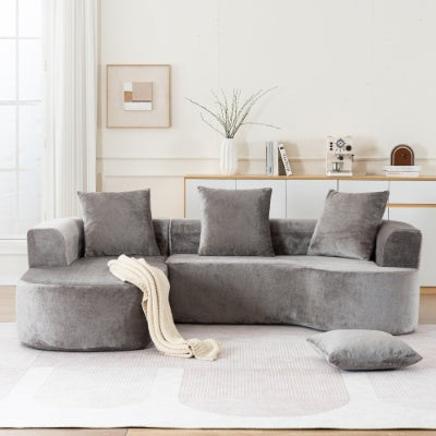 Modular Sectional Sofa With L-Shape Chaise,Cloud Sectional Modern Sleeper Couch With Deep Seat,Sponge Compression Sofas No Assembly Required   Grey-Corduroy Fabric