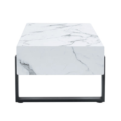 47.2x23.6Black And White Minimalist MDF Marble-Patterned Coffee Table.White Marble Pattern Sticker,Black Metal Leg Spray Coating,MDF Coffee Table.Showcasing A Modern And Simple Style.