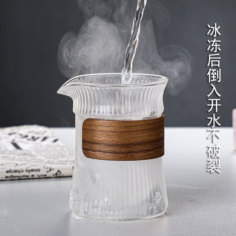 Vertical Grain Cup With Heat Insulation Wooden Ring Tea Pot