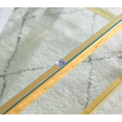 47 Wide Rectangle Modern Stainless Steel Coffee Table, Double-Layer Clear Tempered Glass Coffee Table, Center Table With Storage, For Living Room Home Office, Easy Assembly