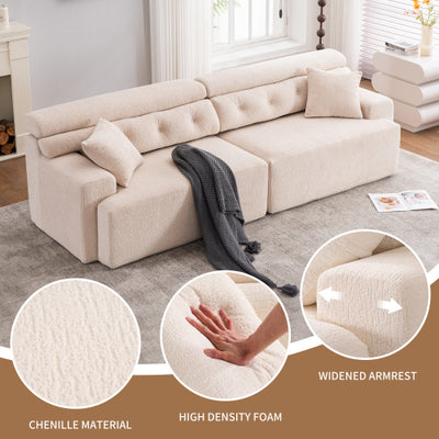 LY-029 APRICOT COMPRESSION SOFA 4-seater Combined Sofa, Wood Grain Chenille Fabric, Full Sponge Compression Sofa,combined Sofa With 2 Pillows For Living Home Furniture Apartment