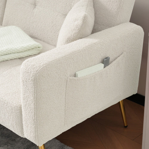 The Sofa Bed Has A Bed Function, Three Adjustable Backrest Angles, Gold Legs, Cushions And Side Storage Pockets.