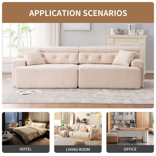LY-029 APRICOT COMPRESSION SOFA 4-seater Combined Sofa, Wood Grain Chenille Fabric, Full Sponge Compression Sofa,combined Sofa With 2 Pillows For Living Home Furniture Apartment