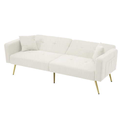 The Sofa Bed Has A Bed Function, Three Adjustable Backrest Angles, Gold Legs, Cushions And Side Storage Pockets.