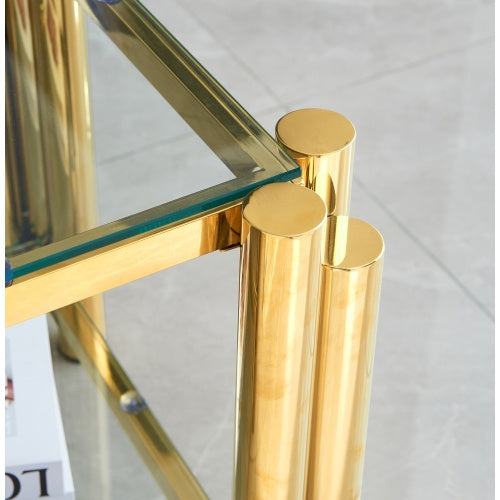 Modern Stainless Steel Coffee Table Set  Set Of 2, Double-Layer Clear Tempered Glass Table Top, Coffee Table  End Side Table 2-Pieces Sets For Living Room Home Office