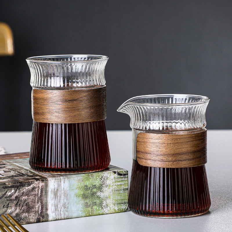 Vertical Grain Cup With Heat Insulation Wooden Ring Tea Pot