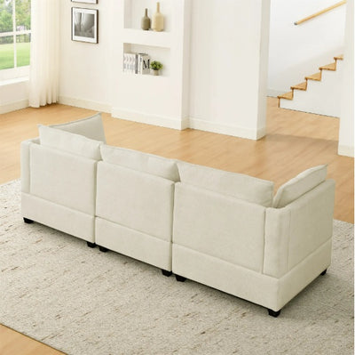 Comfy Cloud Couch Sectional 3 Seat Sofa With 2 Ottoman, Chenille Sofa Sleeper Deep Seat Sofa With Throw Pillows For Living Room Beige White
