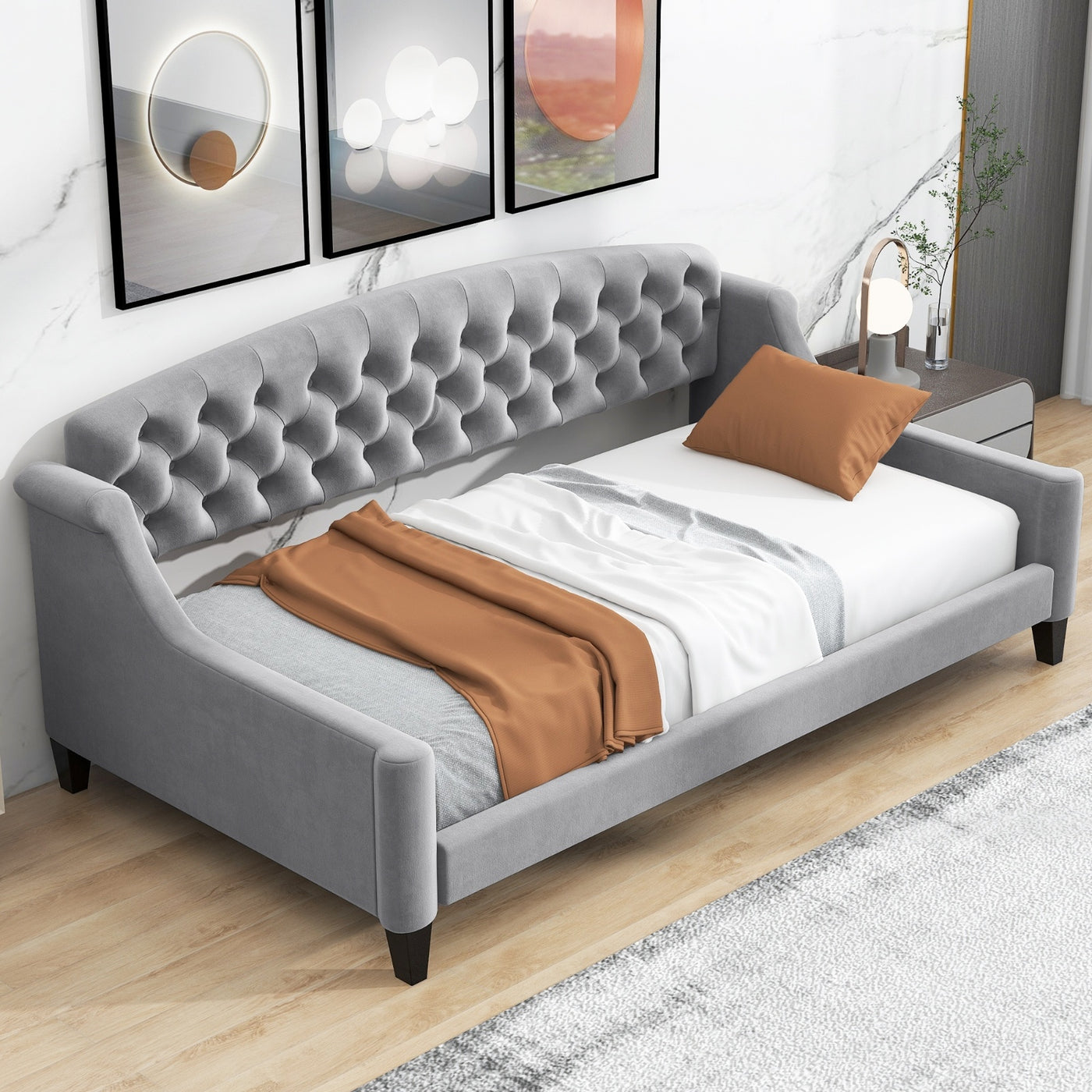 Modern Luxury Tufted Button Daybed,Twin,Gray Expected Arrival Time 12.28