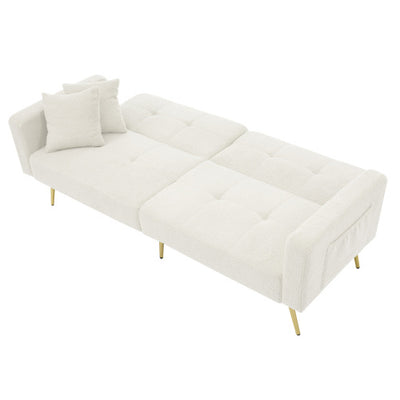 The Sofa Bed Has A Bed Function, Three Adjustable Backrest Angles, Gold Legs, Cushions And Side Storage Pockets.