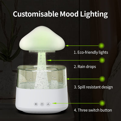 2-in-1 Desk Humidifier Rain Cloud Aromatherapy Essential Oil Zen Diffuser & Raining Cloud Night Light Mushroom Lamp