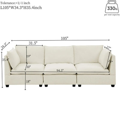 3-Piece Chenille Fabric Upholstered Living Room Furniture Set, Including 3-Seater Sofa AndV2 Loveseat Sofa With Seat And Back Cushion Beige White