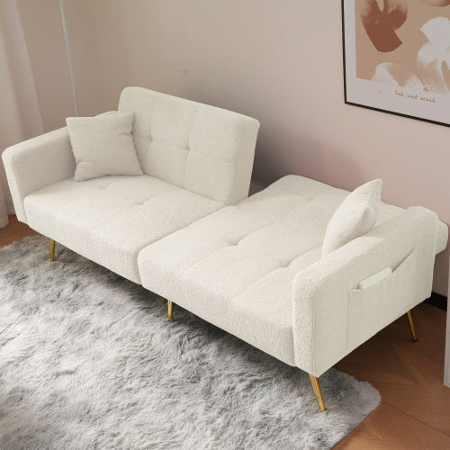 The Sofa Bed Has A Bed Function, Three Adjustable Backrest Angles, Gold Legs, Cushions And Side Storage Pockets.