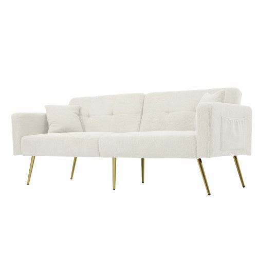 The Sofa Bed Has A Bed Function, Three Adjustable Backrest Angles, Gold Legs, Cushions And Side Storage Pockets.