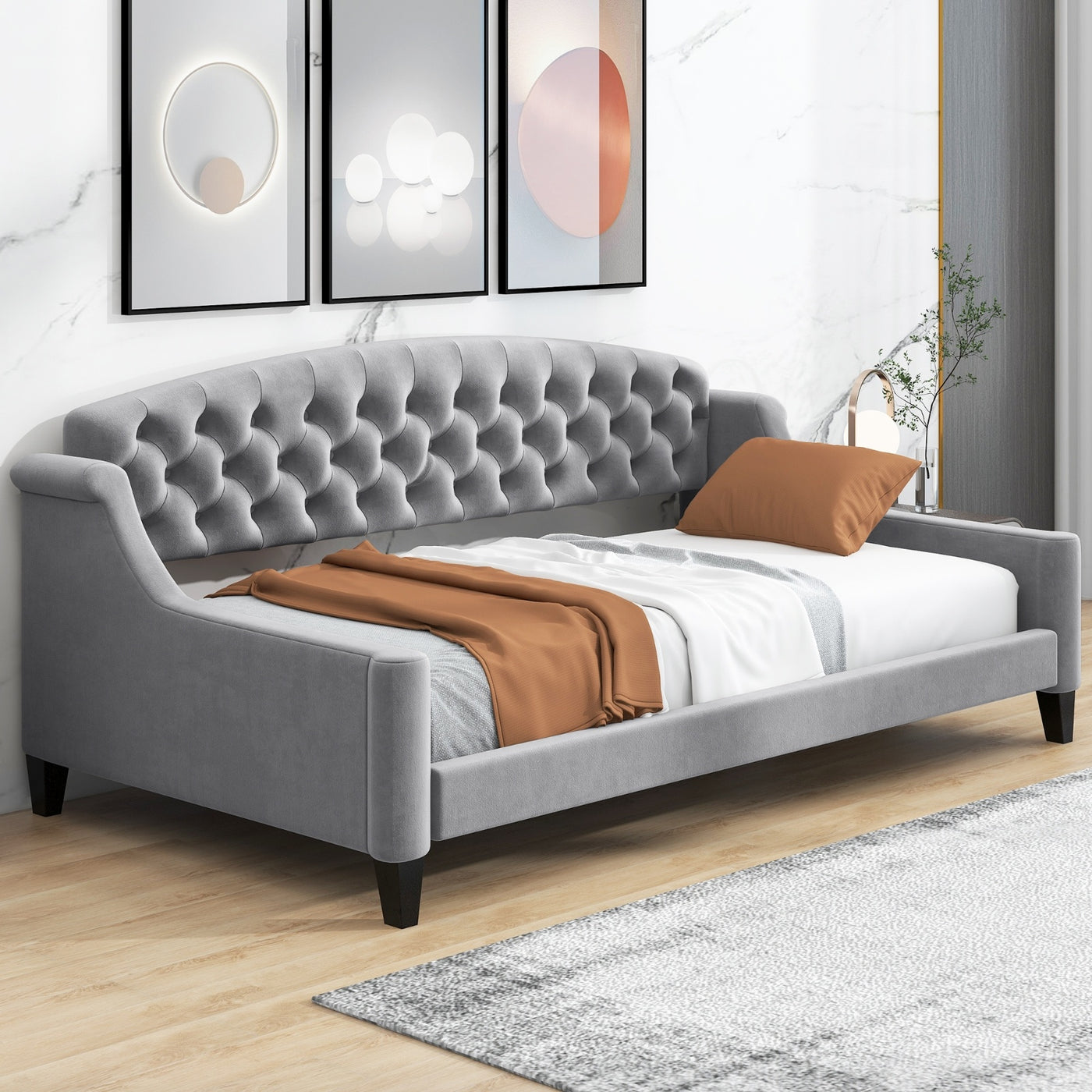 Modern Luxury Tufted Button Daybed,Twin,Gray Expected Arrival Time 12.28