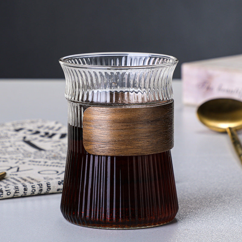 Vertical Grain Cup With Heat Insulation Wooden Ring Tea Pot