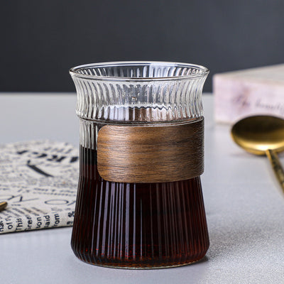 Vertical Grain Cup With Heat Insulation Wooden Ring Tea Pot